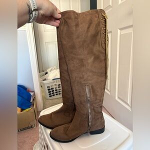 🩵 Brown Tall Lace Up Boots – Size 7.5 – Faux Suede Riding Style Bundle 3 for $20